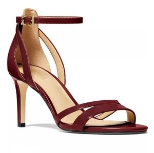 Michael Kors Mulberry Burgundy Red Patent Leather Kimberly Mid Sandal Size 8.5M